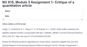 NU 615, Module 3 Assignment 1- Critique of a quantitative article
