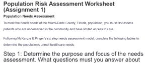 Population Risk Assessment Worksheet (Assignment 1)