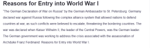 Reasons for Entry into World War I