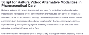 Script for Kaltura Video: Alternative Modalities in Pharmaceutical Care