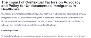 The Impact of Contextual Factors on Advocacy and Policy for Undocumented Immigrants in Healthcare
