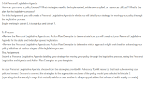 Personal Legislative Agenda & Action Plan