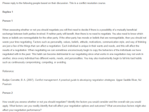 Discussion Response - Conflict Resolution - Negotiation