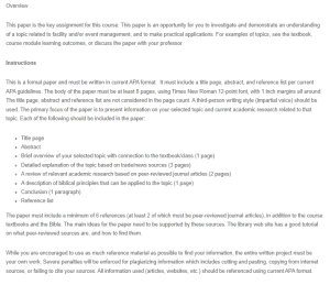 Facility and Events Paper Assignment