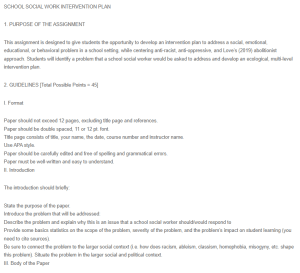 School Social Work Intervention Plan - Bullying in School