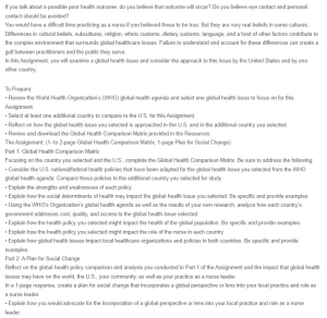 Global Healthcare Comparison Matrix and Narrative Statement